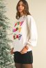 White Colorful Tinsel Merry Every Thing Graphic Mock Neck Sweater