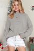 Light Grey Chunky Knit Turtle Neck Drop Shoulder Sweater