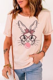 Pink Easter Day Bunny Graphic Crew Neck Tee (size: (US 18-20)2XL)
