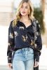 Black Animal Print Button Up Satin Shirt