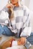 Gray Checkered Bishop Sleeve Pullover Sweater